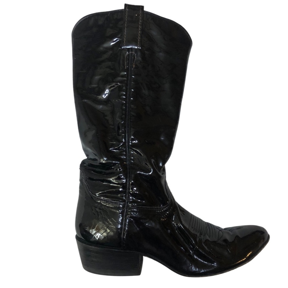 RARE Vintage Laramie Handmade Patent Leather Cowboy Boots Shiny Black